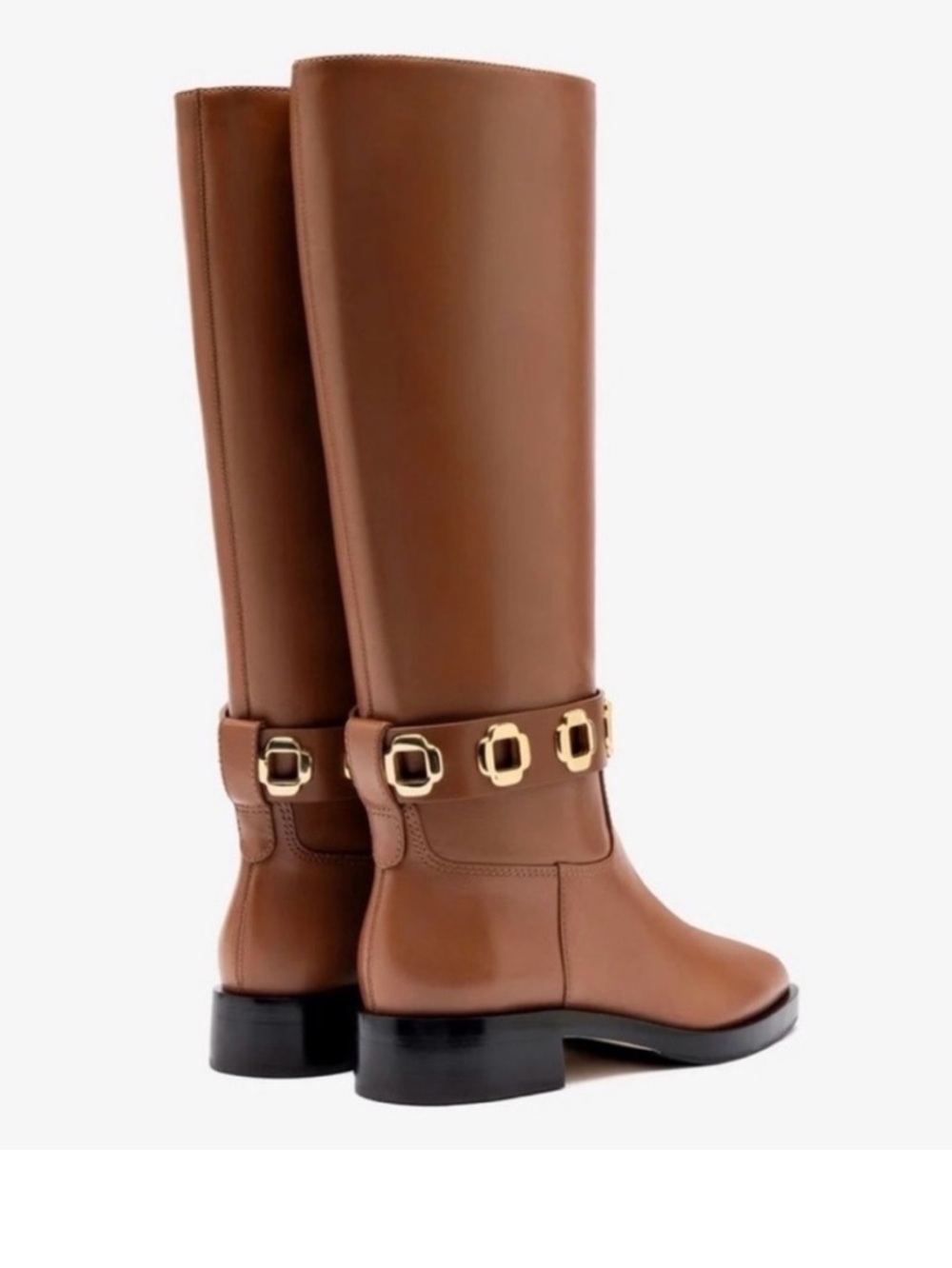 Larroudé Milan Flat Boots Caramel Leather Gold Hardware Knee High NIB - Picture 3 of 8